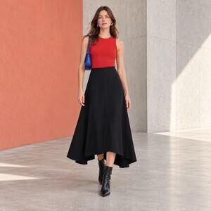 Madewell Skirt WMNS 0 Black Asymmetric High-Low Midi Crepe Modern Minimalist